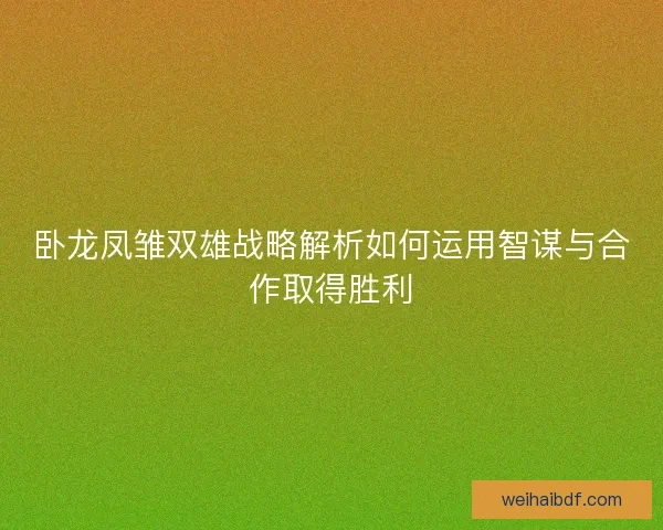 卧龙凤雏双雄战略解析如何运用智谋与合作取得胜利